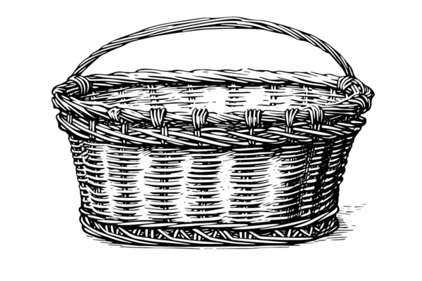 Ručně Kreslený Náčrt Proutěného Košíku Vektorová Ilustrace Rytého Stylu Šablona — Stockový vektor