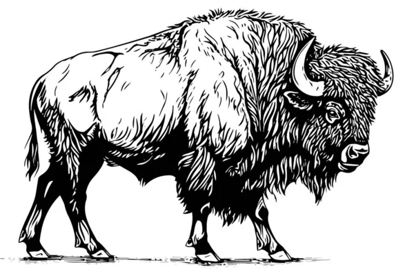 Hand Drawn Buffalo Vector Illustration Bull Ink Sketch Engraving Style — Stock Vector