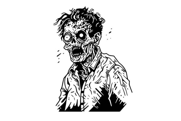 Zombie ink sketch. Walking dead hand drawing vector illustration