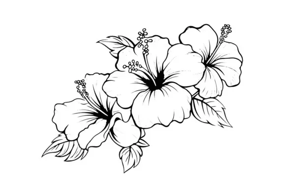 Flores Hibisco Corte Madeira Vintage Gravado Estilo Gravura Ilustração Vetorial — Vetor de Stock