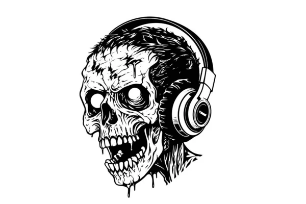 Tête Zombie Sur Croquis Encre Casque Illustration Vectorielle Dessin Main — Image vectorielle
