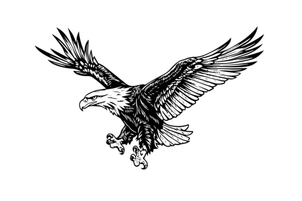 Mascotte Logotype Aigle Volant Style Gravure Illustration Vectorielle Signe Marque — Image vectorielle