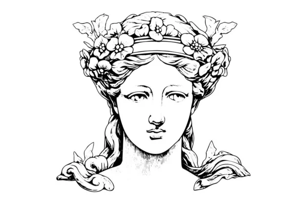 Statuia Capului Sculpturii Grecești Desenată Mână Stil Gravură Ilustrație Vectorială — Vector de stoc