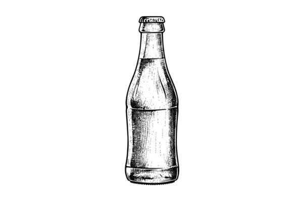 Glasflasche Mit Limo Vorhanden Tuschskizze Einer Handgezeichneten Vintage Vektorillustration Von — Stockvektor
