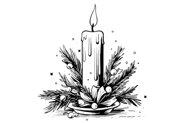 Candele Natale Spesse Che Bruciano Illustrazione Vettoriale Stile Incisione Schizzo — Vettoriale Stock