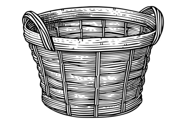 ウィッカーバスケットの手描きのスケッチ 彫刻されたスタイルのベクターイラスト デザイン作品のテンプレート — ストックベクタ
