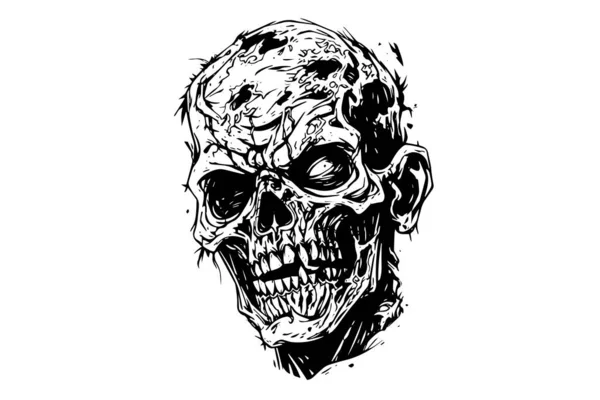 Zombiehuvud Eller Ansiktsbläckskiss Walking Död Hand Rita Vektor Illustration — Stock vektor