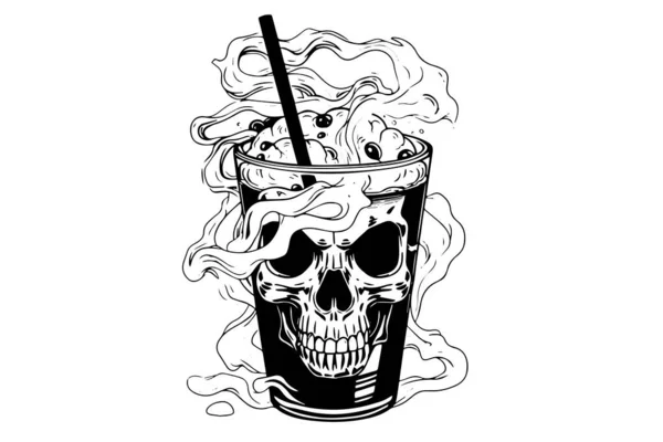 Zombie Halloween Cocktail Bere Inchiostro Schizzo Camminare Mano Morta Disegno — Vettoriale Stock