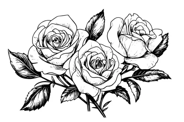 Vintage Rosa Fiore Incisione Calligrafico Victorian Stile Tatuaggio Vettoriale Illustrazione — Vettoriale Stock
