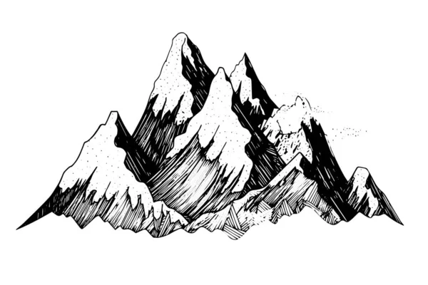 Ručně Kreslená Kresba Horské Krajiny Logotyp Vektorové Ilustrace Vyrytého Stylu — Stockový vektor