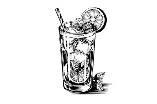 Alkolik Kokteyl Oymalı Izole Edilmiş Içki Vektör Illüstrasyonu Siyah Beyaz — Stok Vektör