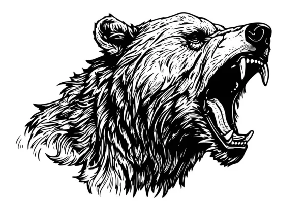 Tinta Mão Desenho Esboço Urso Mascote Logotipo Cabeça Ilustração Vetorial — Vetor de Stock