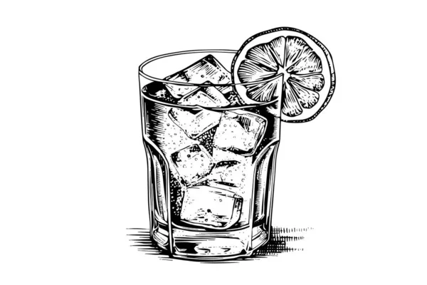 アルコールカクテルは 隔離された飲み物ベクターのイラストを彫刻しました 黒と白のスケッチコンポジション — ストックベクタ