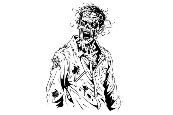 Zombie ink sketch. Walking dead hand drawing vector illustration