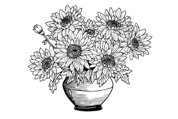 Ručně Kreslený Inkoustový Náčrt Chryzantémy Vektorová Ilustrace Stylu Rytí Vinobraní — Stockový vektor