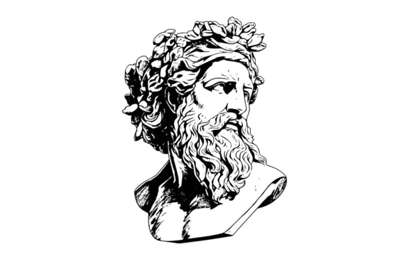 Estatua Antigua Cabeza Escultura Griega Boceto Grabado Estilo Vector Ilustración — Vector de stock