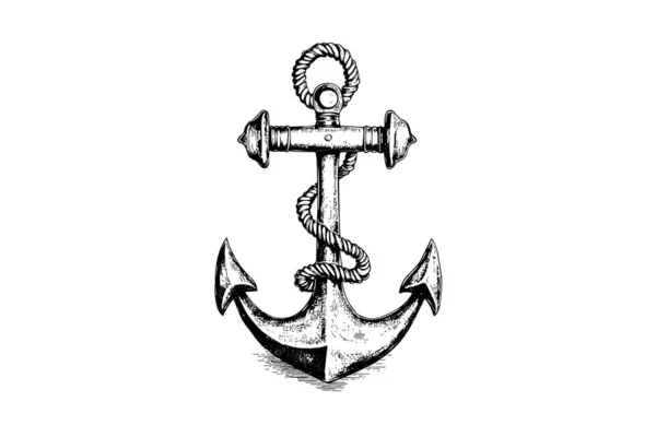 Ship Anchor Rope Vintage Engraving Style Sketch Hand Drawn Vector — Stock Vector