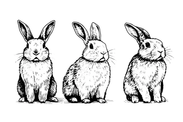 Grabado Conejo Sobre Fondo Blanco Ilustración Boceto Tinta Vectorial — Vector de stock