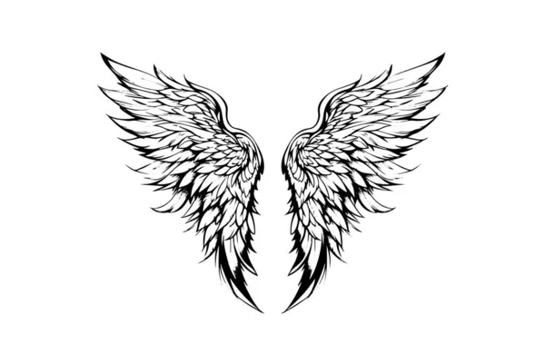 Engel Vleugels Inkt Schets Graveerstijl Handgetekende Spatborden Vector Illustratie — Stockvector