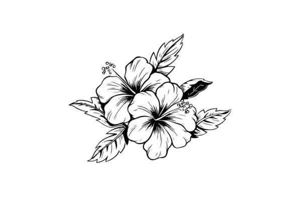 ヴィンテージウッドカットに刻まれたエッチングスタイルのハイビスカス花 ベクトルイラスト — ストックベクタ