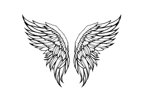 Angel Wings Ink Sketch Engraving Style Hand Drawn Fenders Vector — Stock Vector
