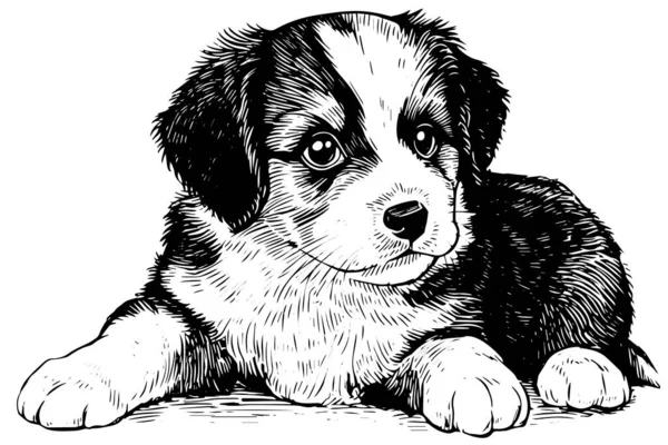 Bonito Cachorro Desenhado Mão Esboço Tinta Cão Gravura Estilo Vetor —  Vetores de Stock