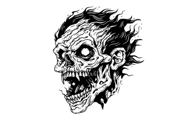 Cabeça Zombie Esboço Tinta Facial Caminhada Mão Morta Desenho Vetor — Vetor de Stock