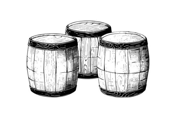 Quercia Barile Legno Disegnato Mano Schizzo Incisione Stile Vettoriale Illustrazione — Vettoriale Stock