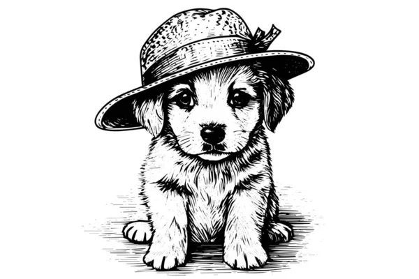 かわいい子犬の手描きインクスケッチ 彫刻スタイルの犬 ベクターイラスト — ストックベクタ