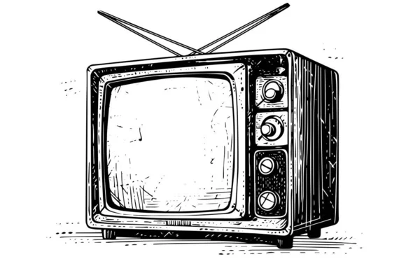 Vektor Illustration Retro Fernsehen Tintenzeichnung Für Den Gravurstil — Stockvektor