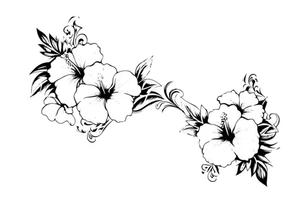 Hibiskusblüten Einem Vintage Holzschnitt Radierstil Vektorillustration — Stockvektor