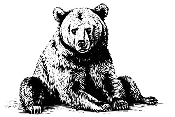 Талисман Медведя Логотип Чернильной Руки Векторная Иллюстрация Стиле Гравировки — стоковый вектор