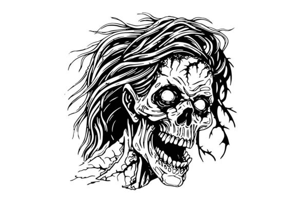 Skizze Mit Zombiekopf Oder Gesichtsfarbe Walking Dead Hand Zeichnung Vektor — Stockvektor