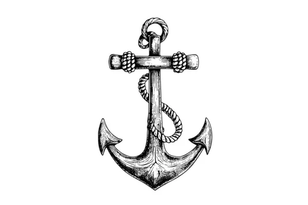 Ship Anchor Rope Vintage Engraving Style Sketch Hand Drawn Vector — Stock Vector