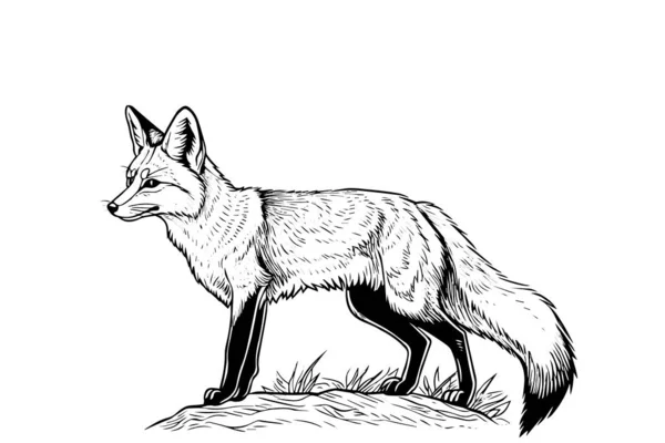 Fox Logotype Mascotte Met Hand Getekend Inkt Schets Vector Illustratie — Stockvector