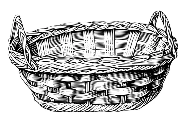 Χειροποίητο Σκίτσο Ψάθινου Καλαθιού Χαραγμένο Στυλ Διανυσματική Απεικόνιση Πρότυπο Για — Διανυσματικό Αρχείο