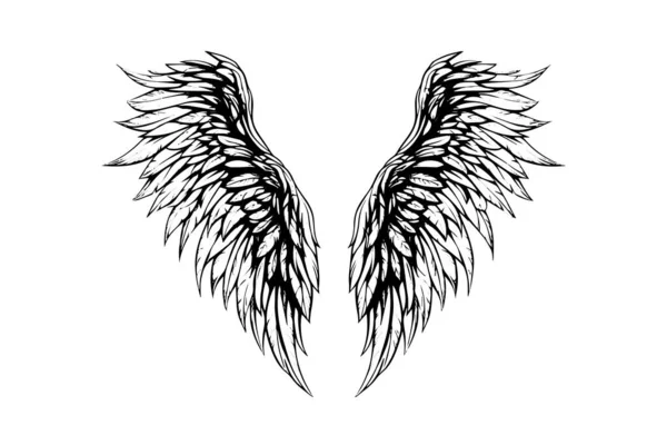 Andělská Kresba Inkoustem Křídlech Rytém Stylu Ručně Kreslený Vektorový Obrázek — Stockový vektor