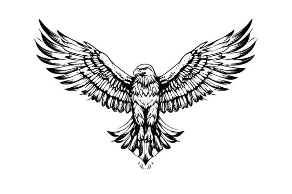 Талисман Логотипа Летающего Орла Стиле Гравировки Векторная Иллюстрация Знака Знака — стоковый вектор