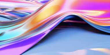 Metallic rainbow gradient waves abstract background. Iridescent chrome wavy surface. Liquid surface, ripples, reflections. 3d render illustration clipart