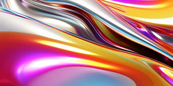 Metallic Regenboog Gradiënt Golven Abstracte Achtergrond Gloeiend Chroom Golvend Oppervlak — Stockfoto
