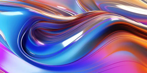 Metallic Regenboog Gradiënt Golven Abstracte Achtergrond Gloeiend Chroom Golvend Oppervlak — Stockfoto