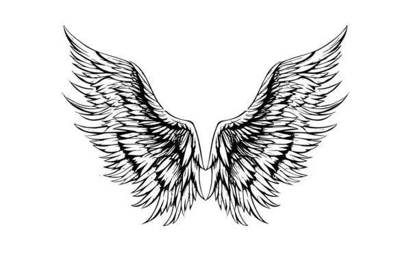 Andělská Kresba Inkoustem Křídlech Rytém Stylu Ručně Kreslený Vektorový Obrázek — Stockový vektor