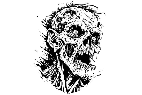 Зомби-портрет головы или чернил на лице. Векторная иллюстрация ходячей мертвой руки