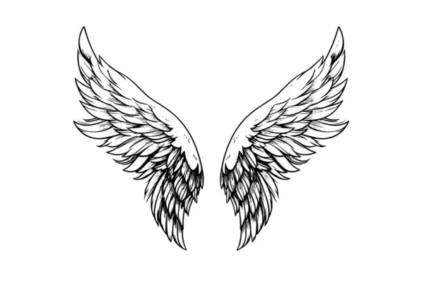 Angel Wings Ink Sketch Engraving Style Hand Drawn Fenders Vector — Stock Vector