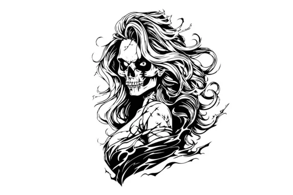 Зомби Портрет Головы Чернил Лице Векторная Иллюстрация Ходячей Мертвой Руки — стоковый вектор