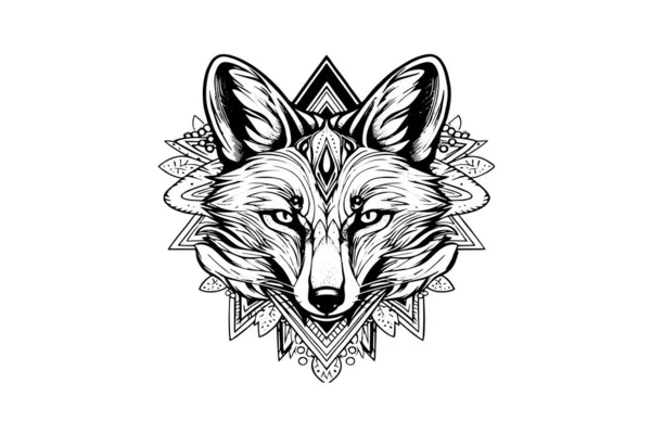 Fox Logotype Mascot Hand Drawn Ink Sketch Vector Illustration Engraving — Stock Vector
