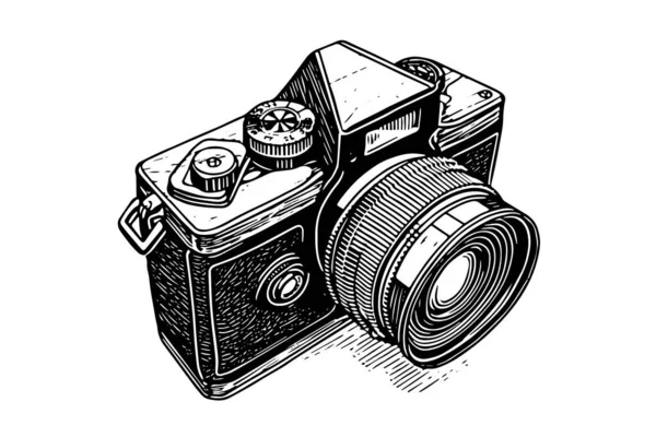 Kabartma Tarzında Modern Fotoğraf Makinesi Vektör Retro Çizimi Çizimi — Stok Vektör