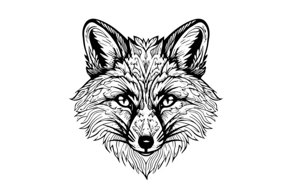 Logotipo Fox Mascota Dibujado Mano Boceto Tinta Ilustración Vectorial Estilo — Archivo Imágenes Vectoriales