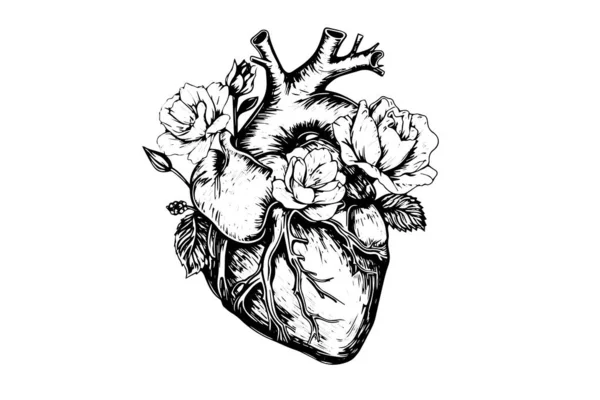 Valentinstag Karte Vintage Illustration Florales Anatomisches Herz Vektorillustration — Stockvektor