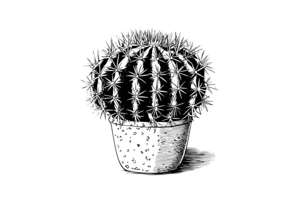 Kaktusz Kézzel Rajzolt Tinta Vázlat Gravírozási Stílus Vektor Illusztráció — Stock Vector